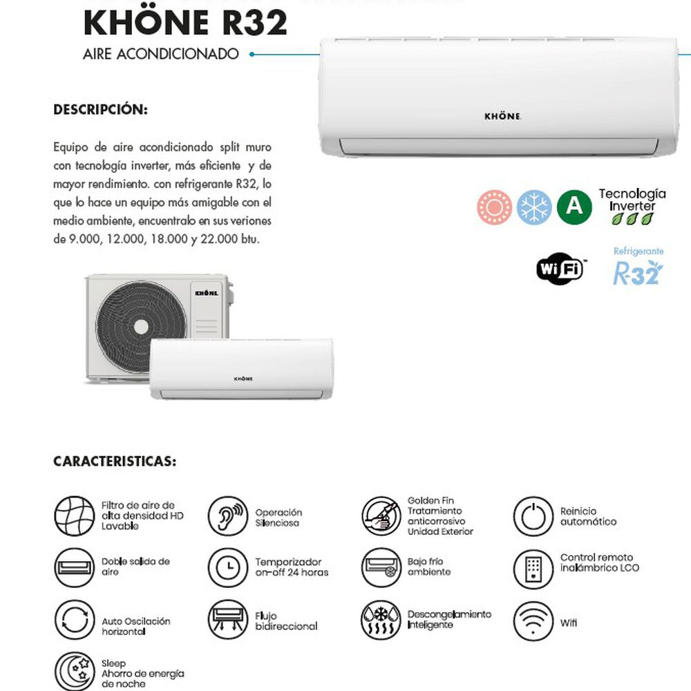 Aire Acondicionado Tipo Split Inverter De 9000 Btu Khone image number 3.0