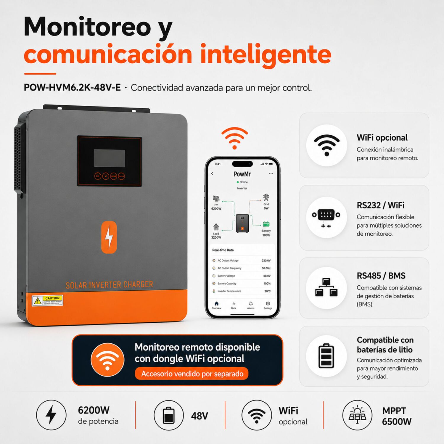 Inversor Solar H&iacute;brido Powmr 6200w 48v Funciona Sin Bater&iacute;as image number 4.0