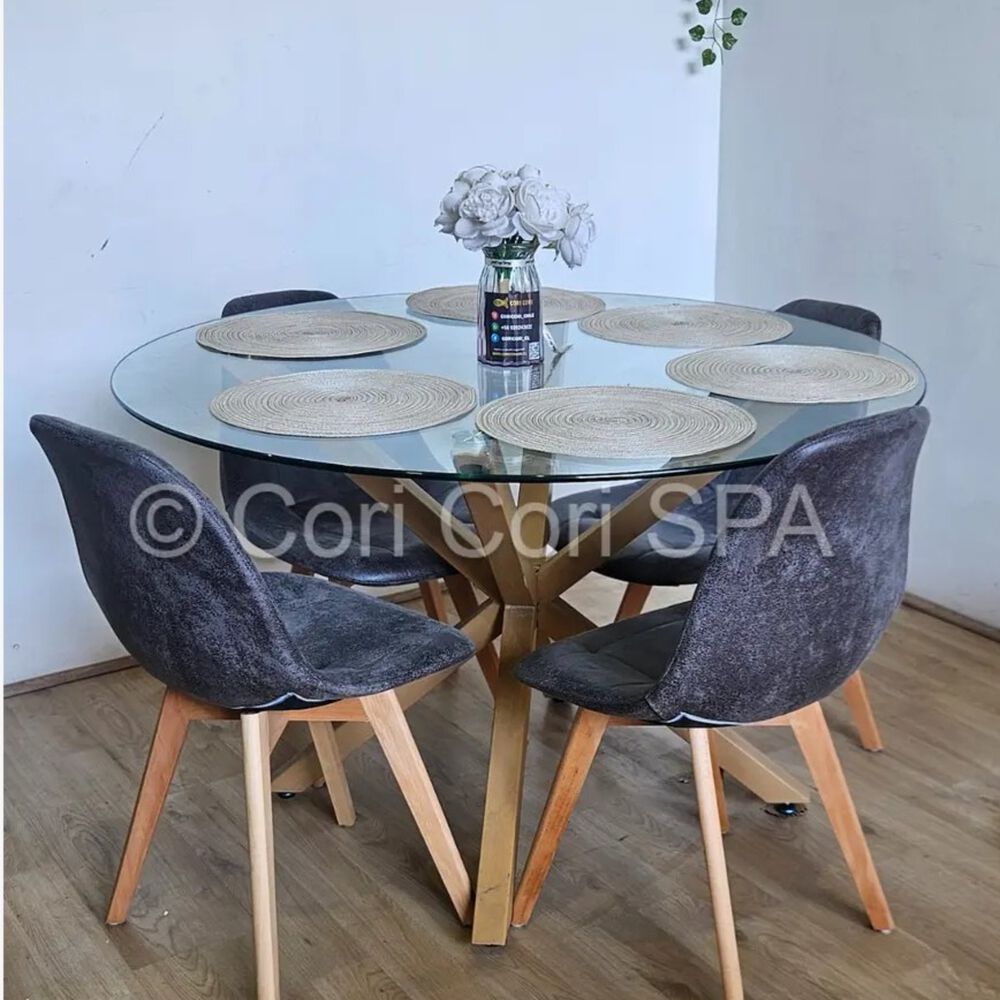 Comedor Warwick 100cm + 4 Sillas Capitonne Ecocuero Vintage Gris image number 1.0