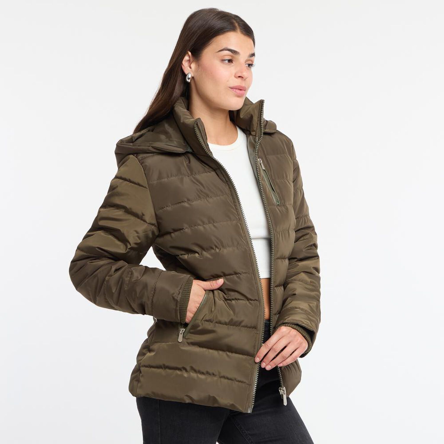 Parka Aplicaci&oacute;n En Bolsillo Cuello Alto Con Capucha Mujer Rolly Go image number 2.0