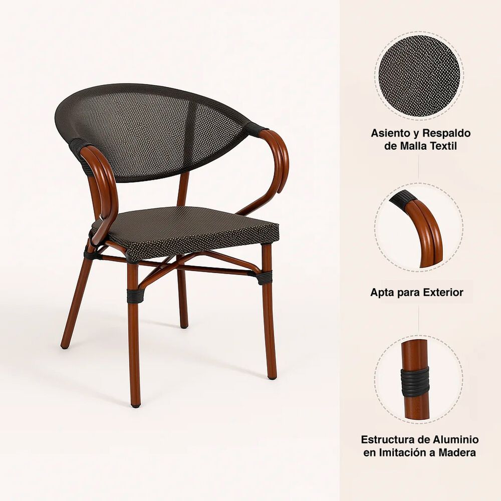 Silla Bistro Parisina Textileno Con Reposabrazos - Caf&eacute; Oscuro image number 4.0