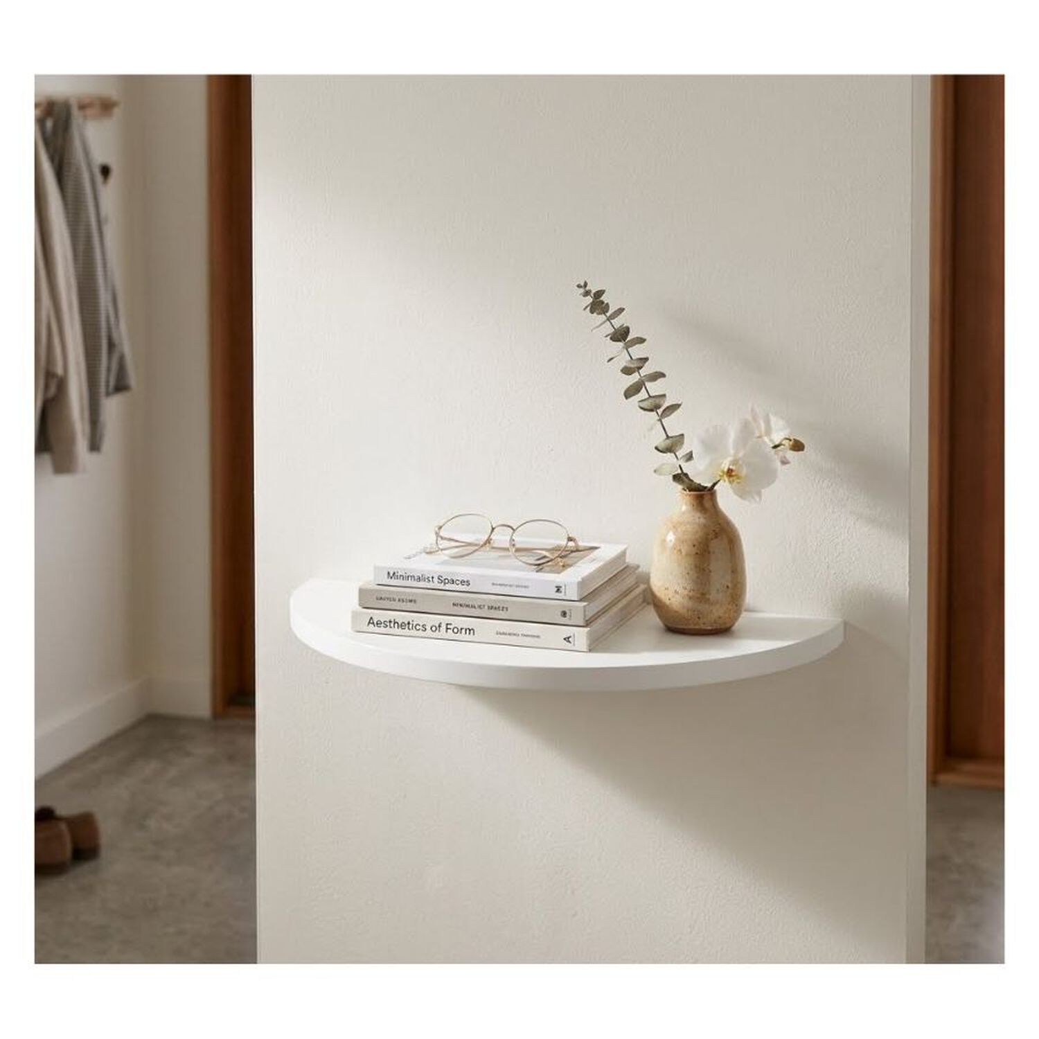 Repisa Flotante Semicircular Moderna Madera Blanca 40cm image number 2.0