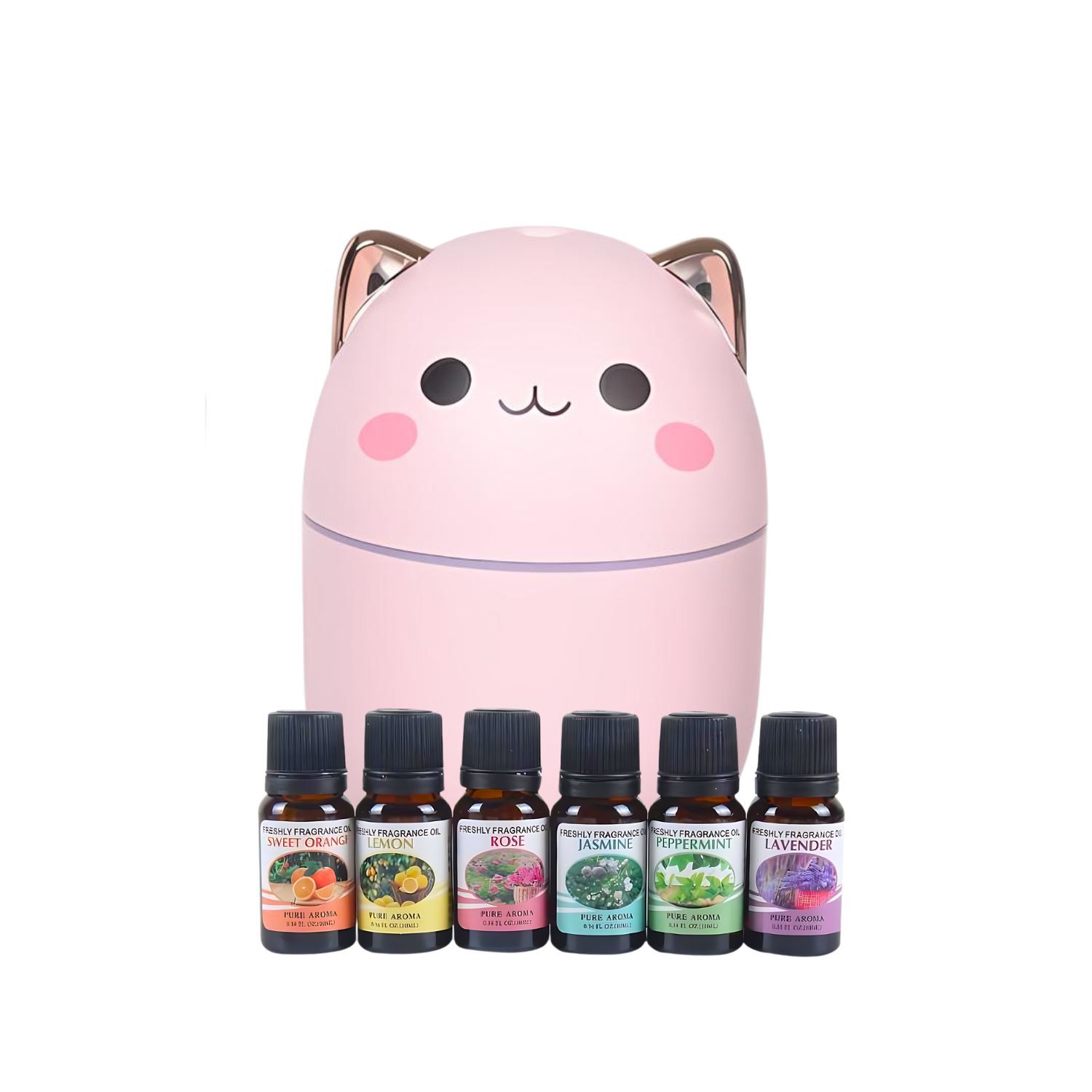 Pack Humidificador Dise&ntilde;o Gato Rosa + 6 Esencias Aromaticas image number 1.0
