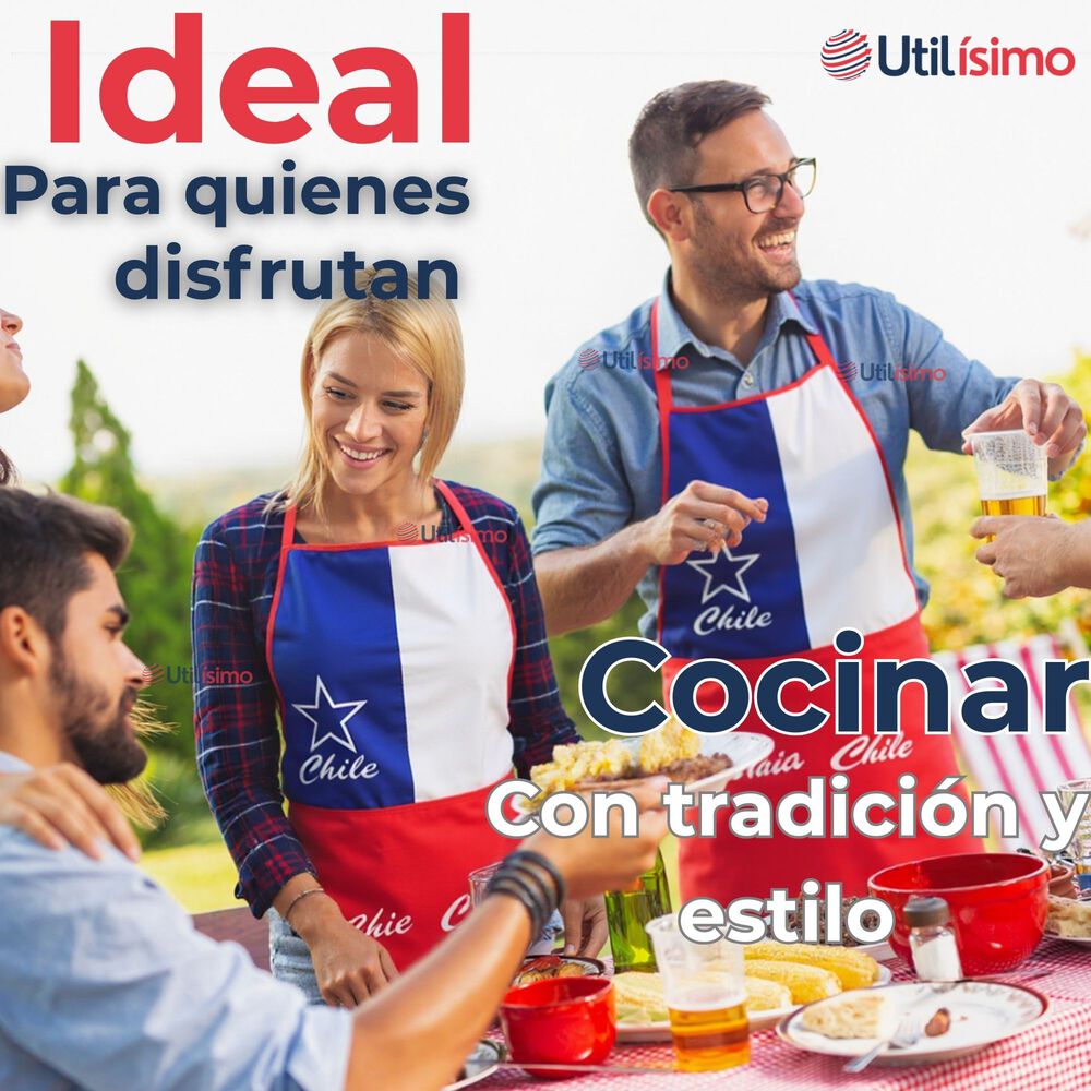 Delantal Cocina Fiestas Patrias Bandera Chilena 60x90 Cm Viva Chile image number 4.0