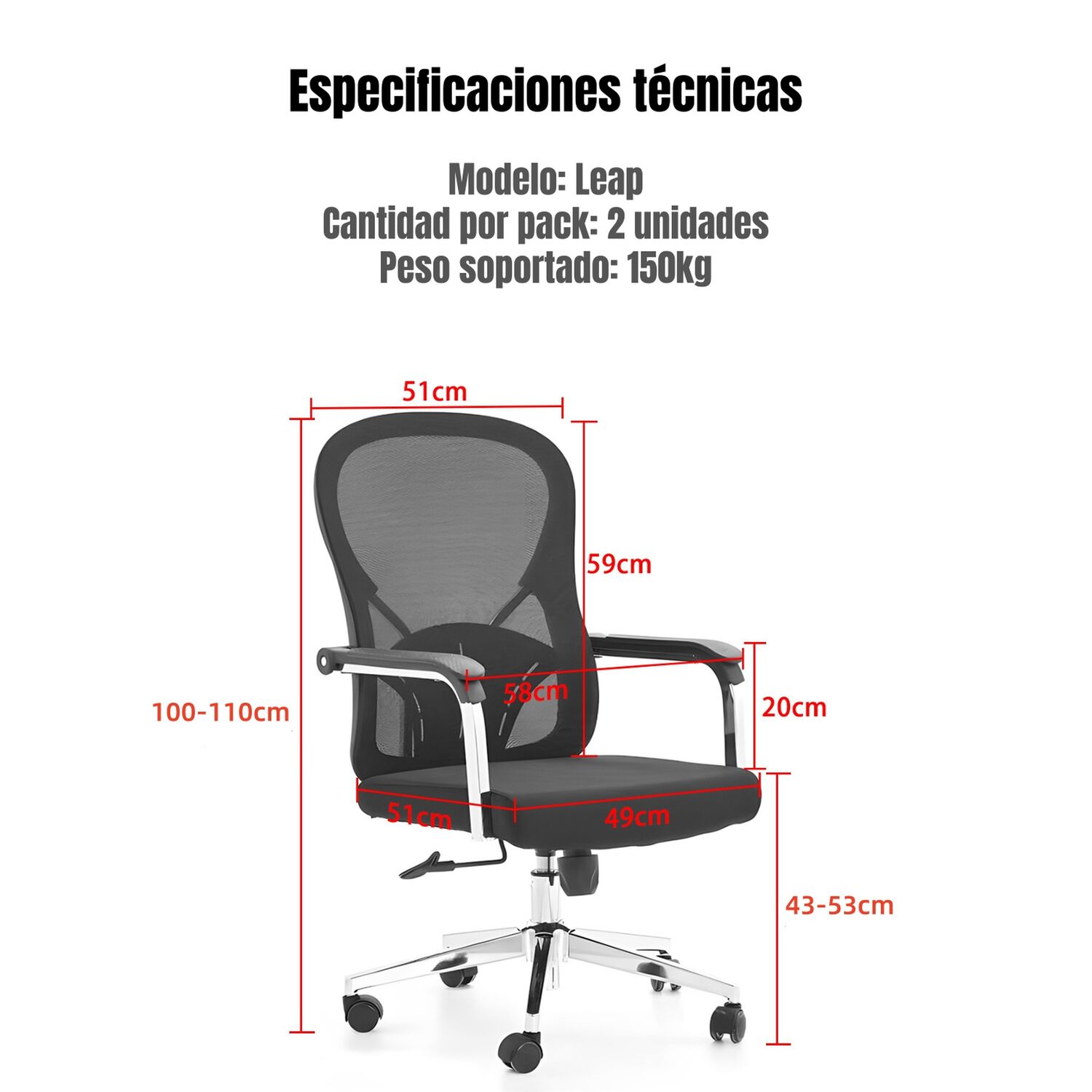 Silla De Escritorio Oficina Ejecutiva Ergon&oacute;mica Pack 2 Sillas image number 6.0