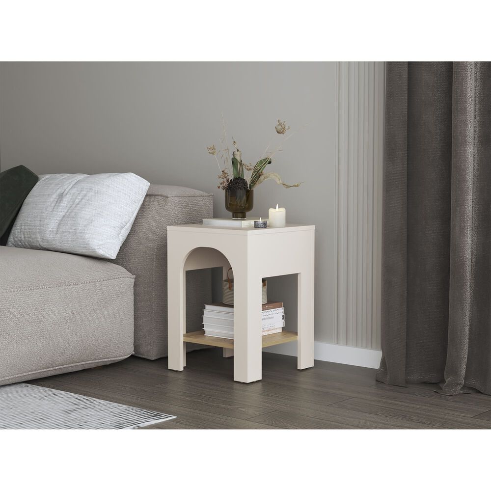 Mesa Lateral 52x37,5x37,5 Cm Beige Y Café Claro image number 4.0