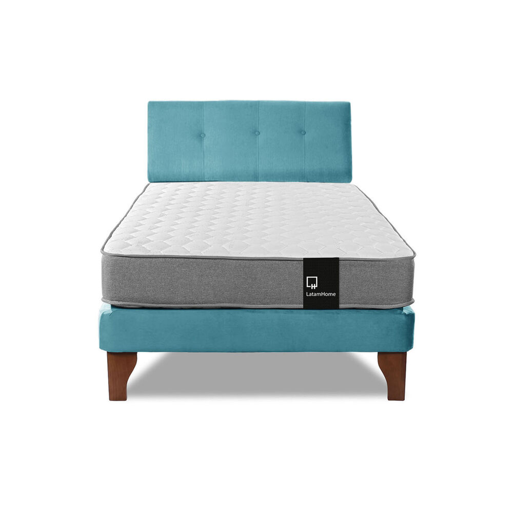 Cama Europea Zen Best 1.5 Plaza Tela Velvet Turquesa + Respaldo image number 2.0