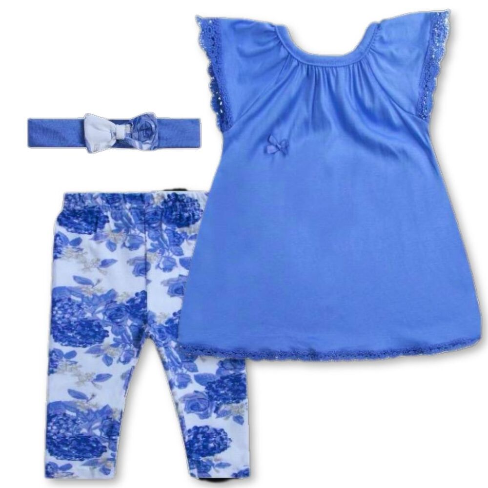 Set 2 Piezas Conjunto Bebe Ni&ntilde;a Tedmimak Verano 100% Algod&oacute;n Bluish Flower image number 0.0
