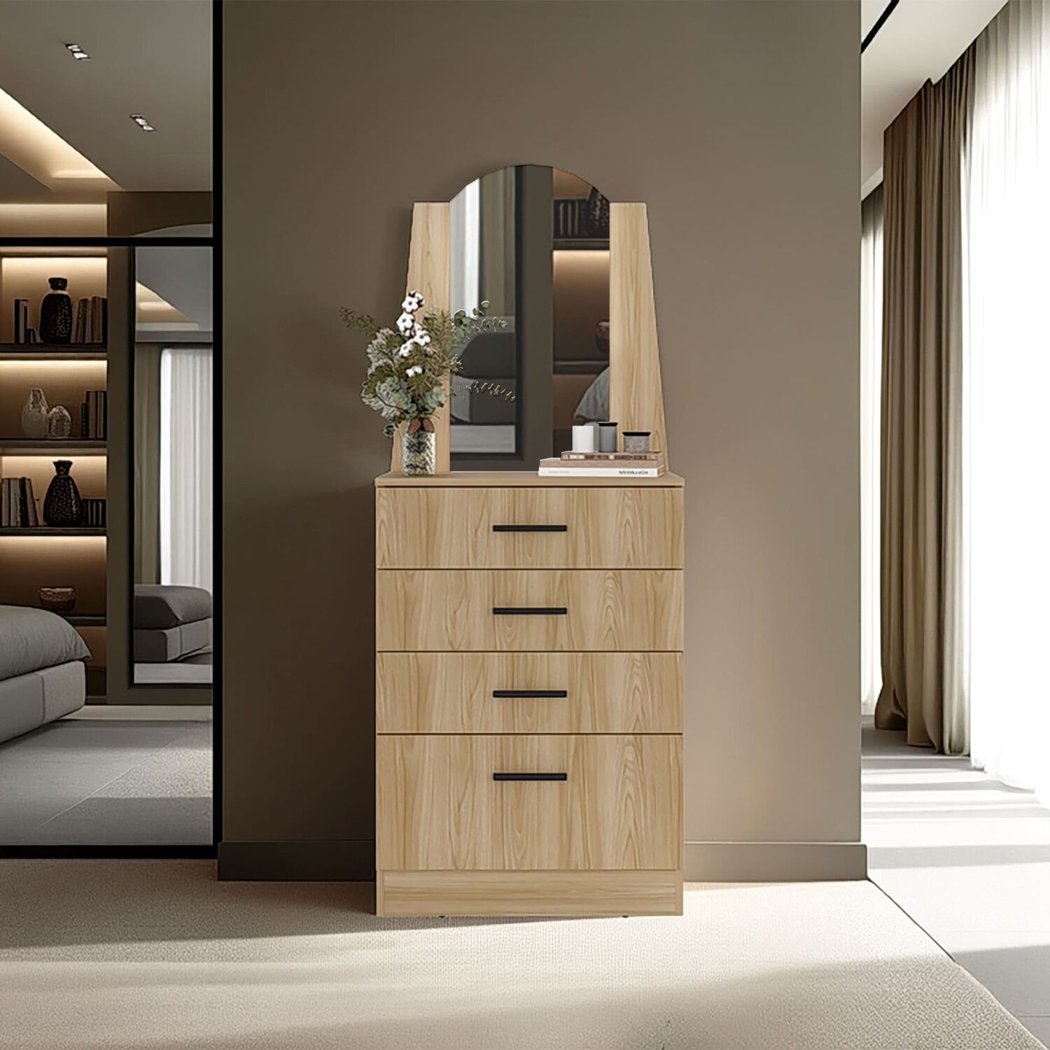 Comoda Con Espejo 159.5x62.8x35.3 Cm 3 Cajones 1 Puerta image number 5.0