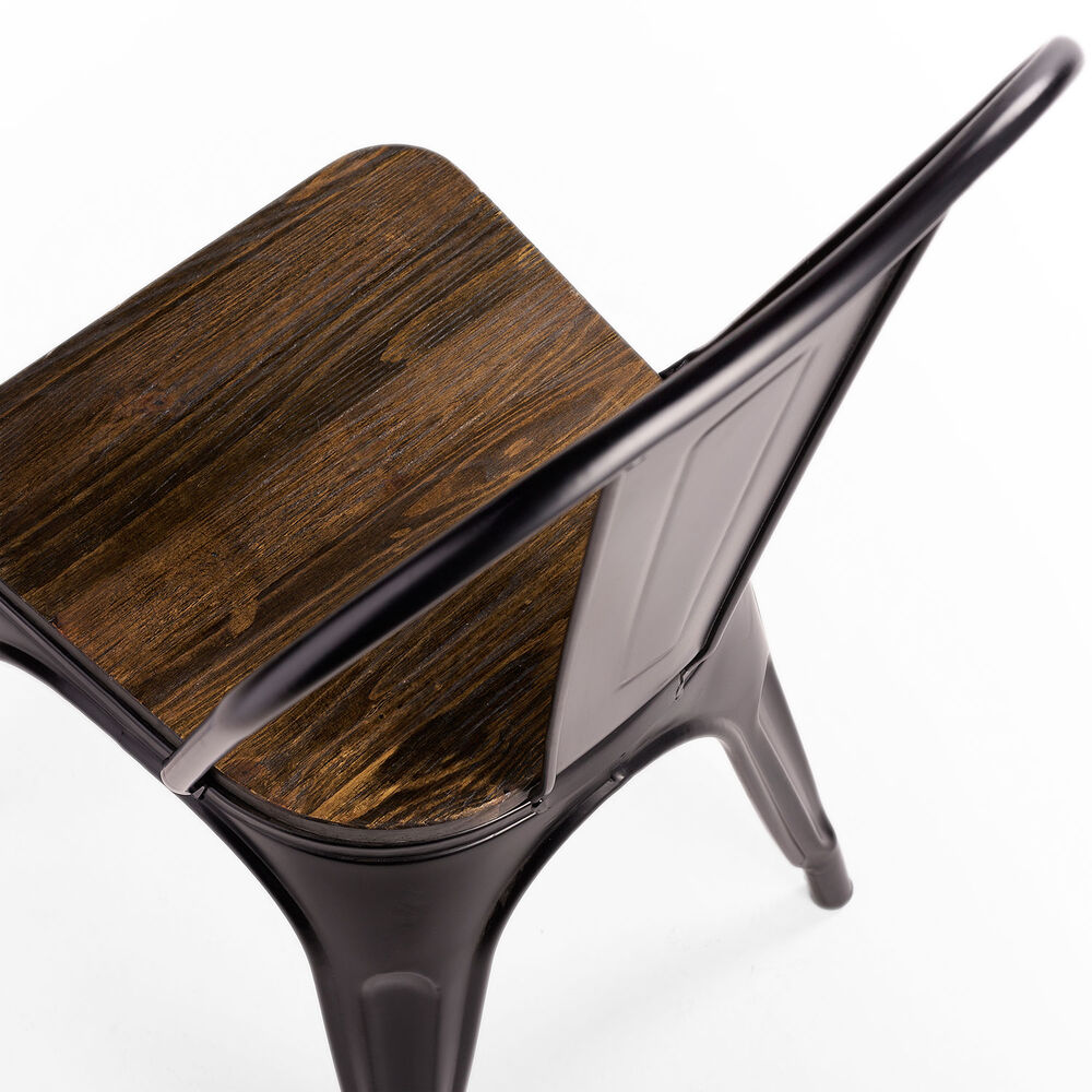 Pack 4 Silla Tolix Vintage Con Asiento De Madera Negro image number 4.0