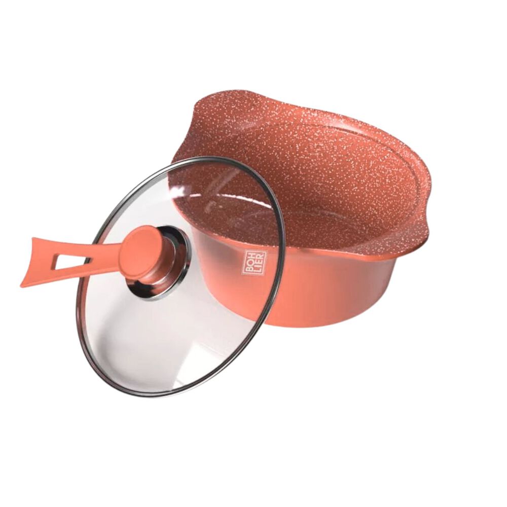 Cacerola 24cm De Aluminio Fundido Rosa Bohlier Tapa De Vidrio image number 1.0