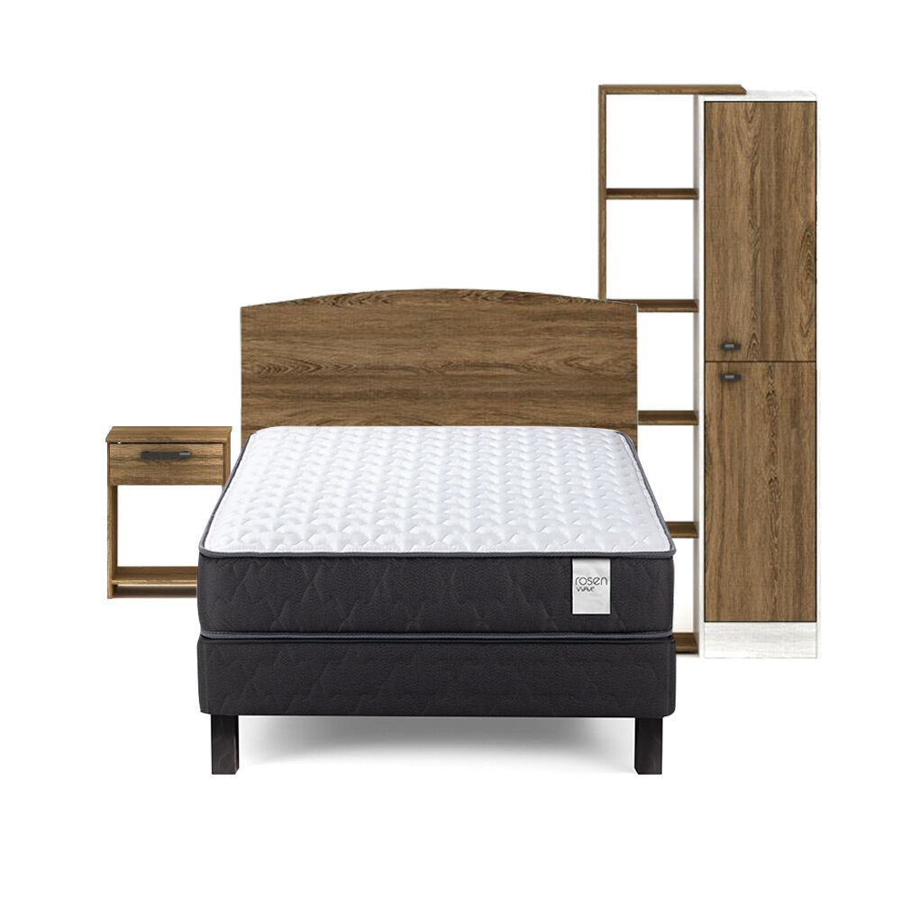 Cama Europea Rosen Wave / 1.5 Plazas / Base Normal + Set de Maderas Chipre + Ropero image number 0.0