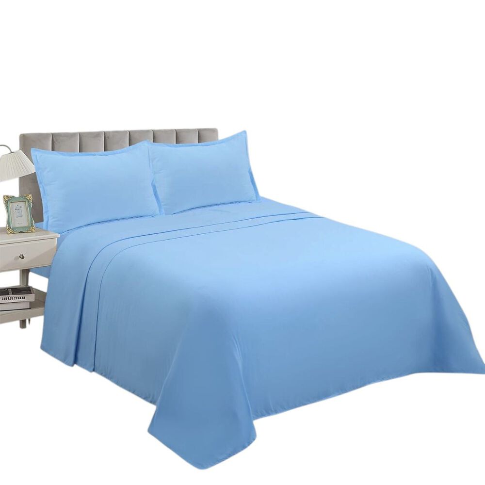 Juego De Sabanas De 144 Hilos Para Cama De 2 Plazas + 2 Fundas De Almohada Celeste image number 0.0