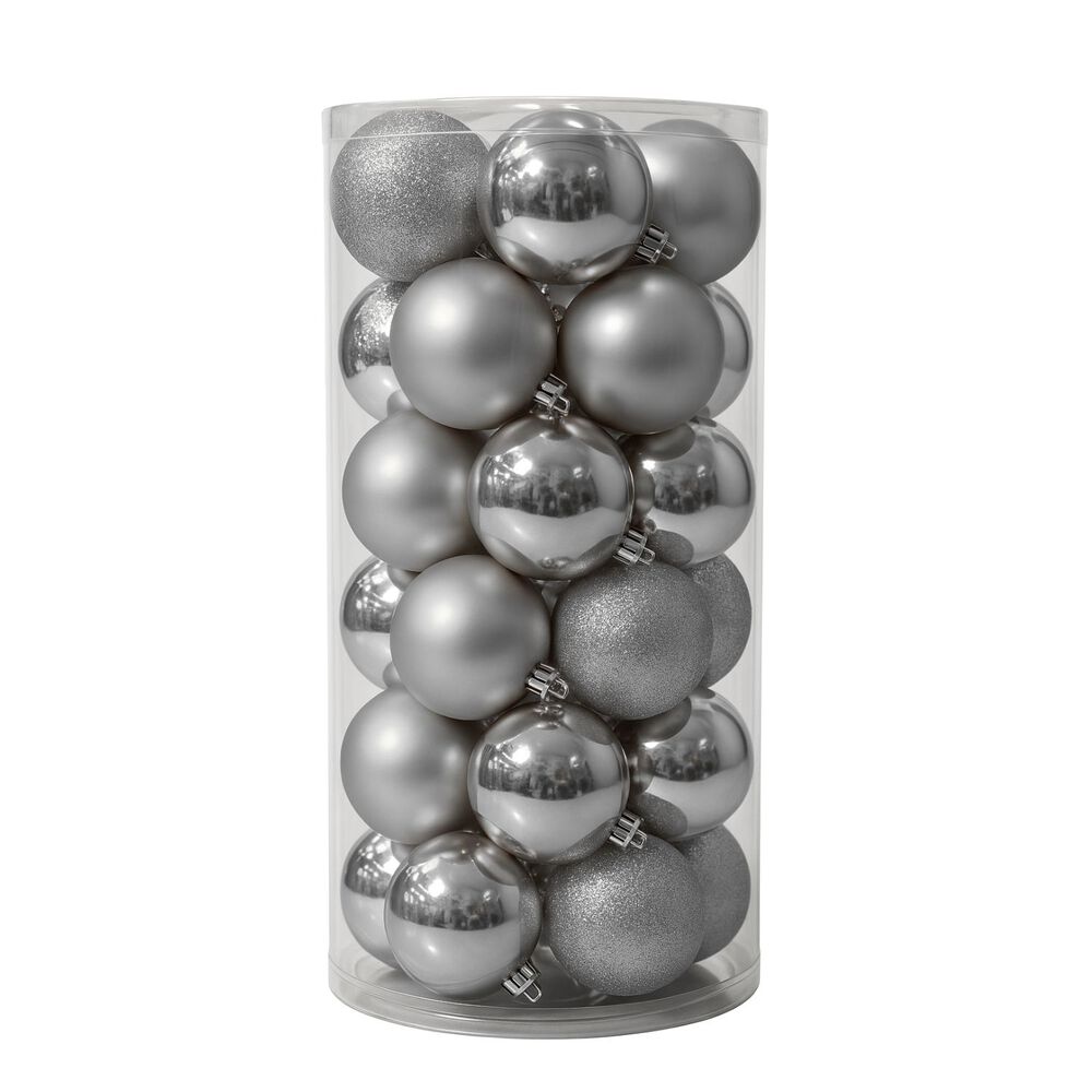 24 Esferas Navideñas Bambalinas 8 Cm Plateado Decoracion image number 0.0