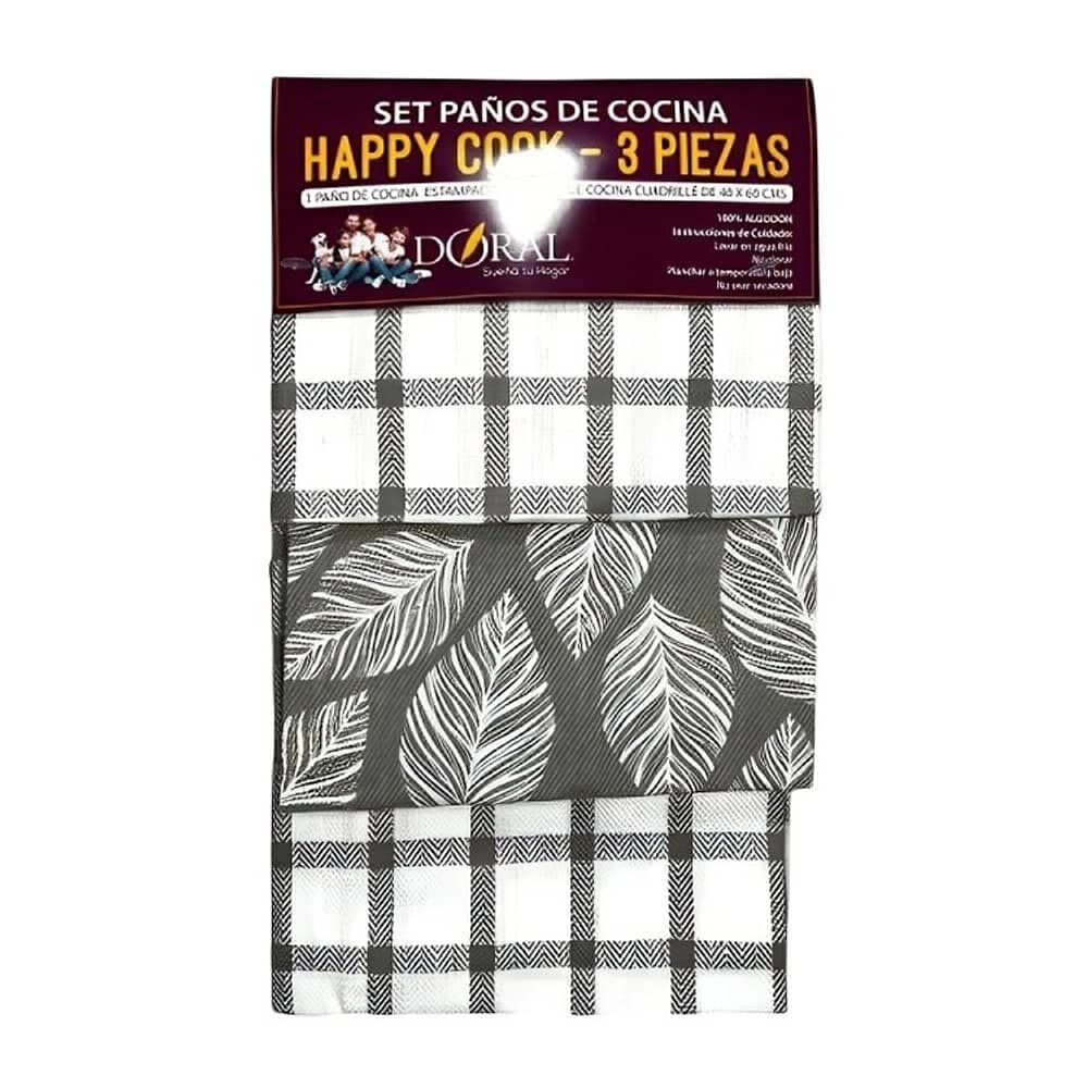 Set 3 Pa&ntilde;os De Cocina Happy Cook Gris image number 0.0