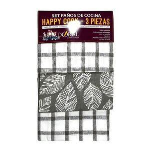 Set 3 Pa&ntilde;os De Cocina Happy Cook Gris