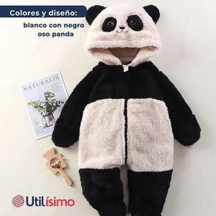 Enterito Panda Con Capucha Bebe Polar Blanco Y Negro