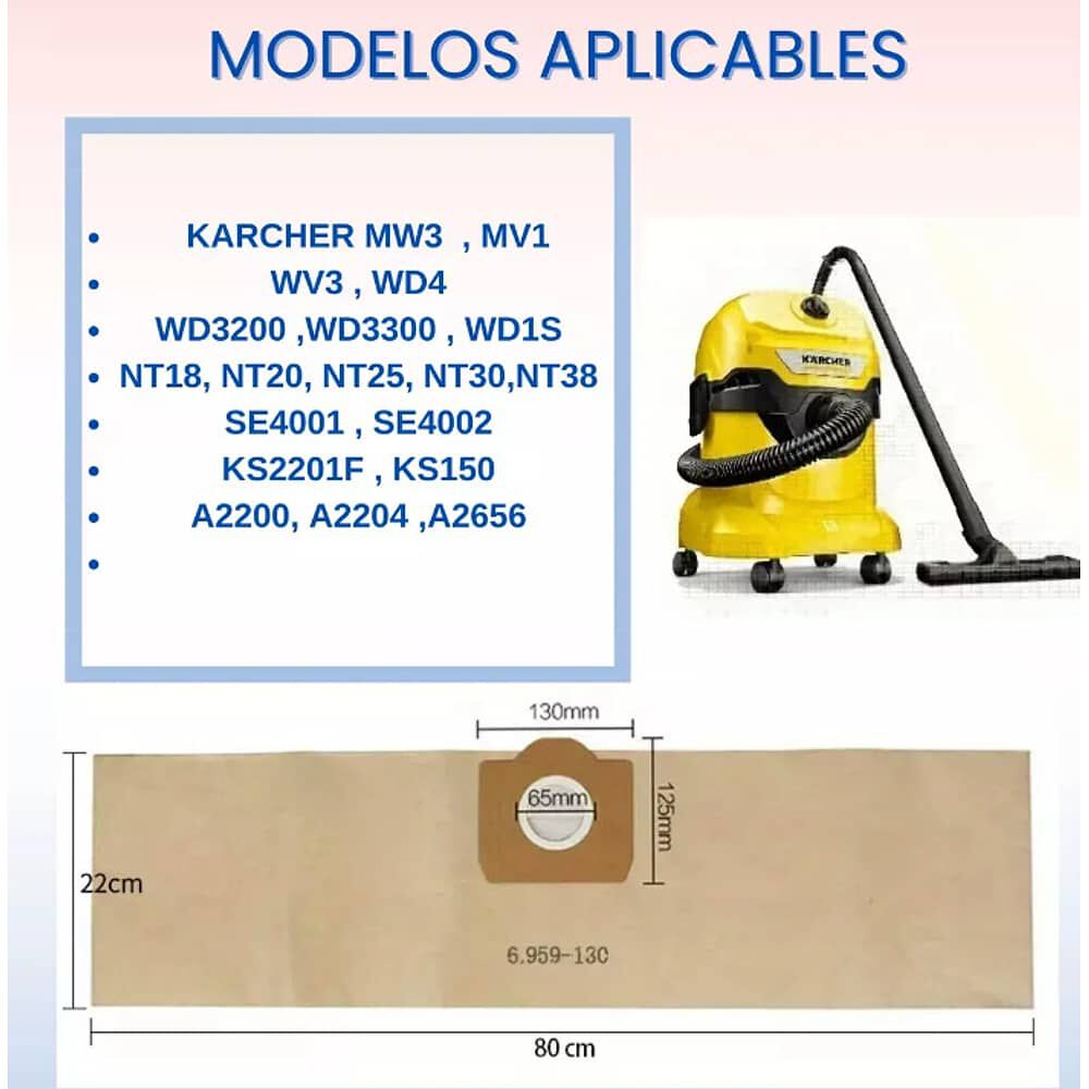 Set 5 Bolsas Papel Aspiradora Para Karcher Wd3-se4001-nt 20 image number 2.0