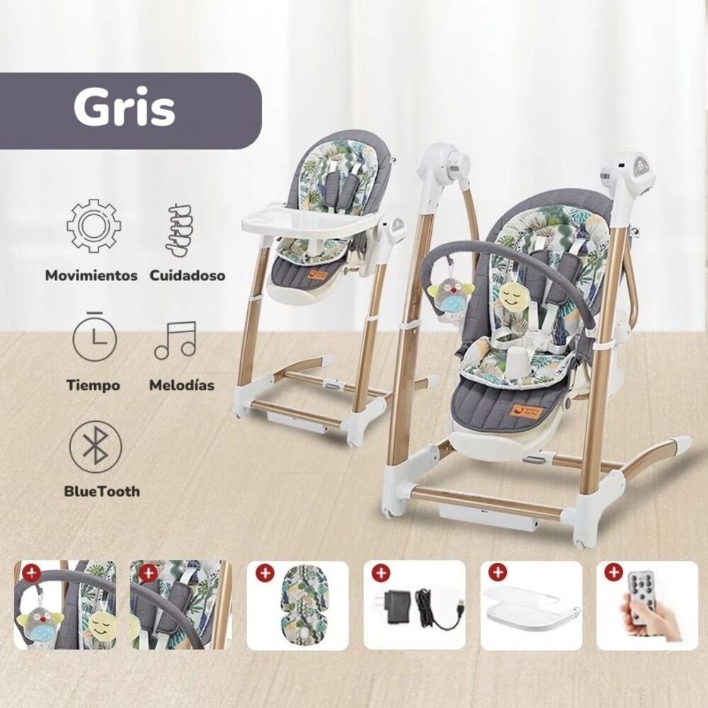 Silla De Comer Y Columpio Mecedor Lujoso Lubabycas Gris image number 3.0