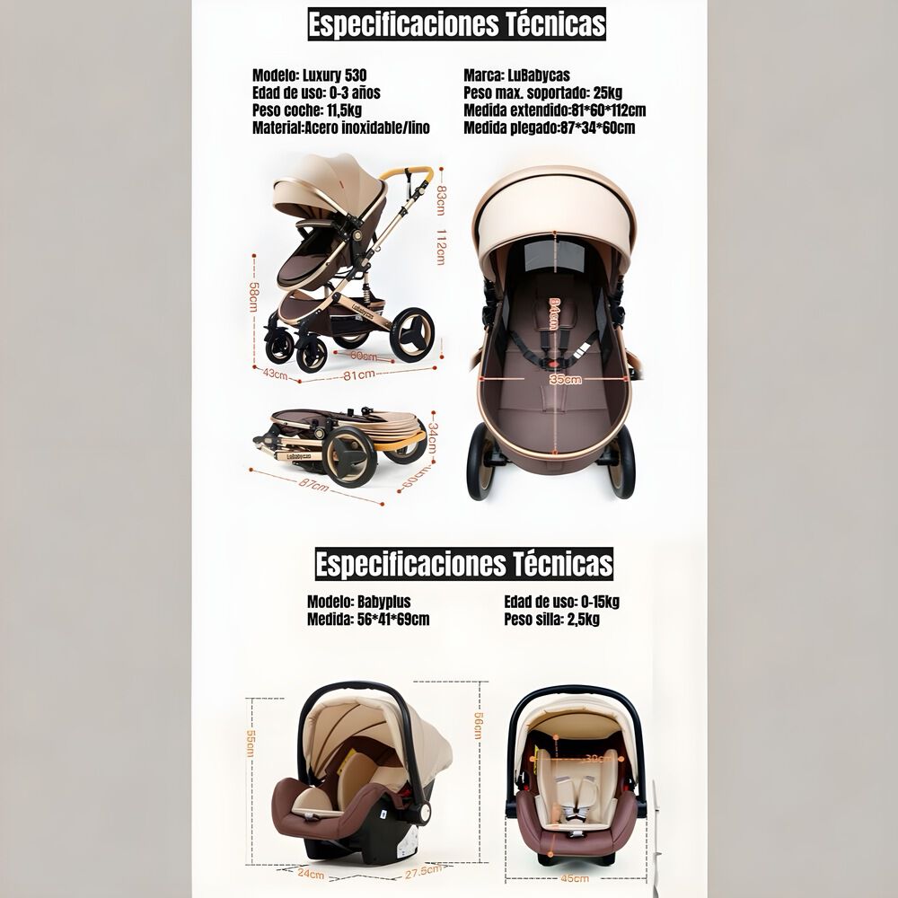 Coche Travel System Con Accesorios Café Lubabycas image number 7.0