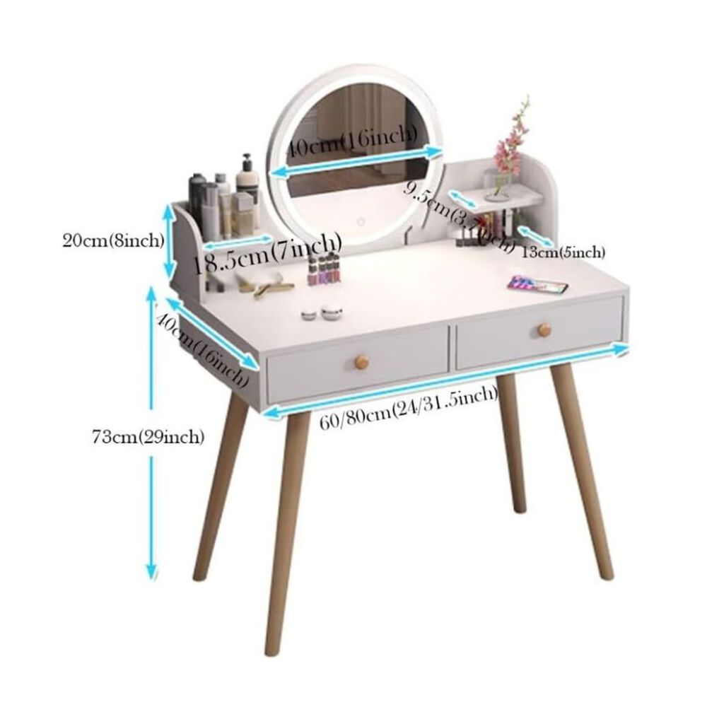 Mesa De Noche Maquillador Escritorio 2 Cajones Espejo Led Y Banco image number 3.0