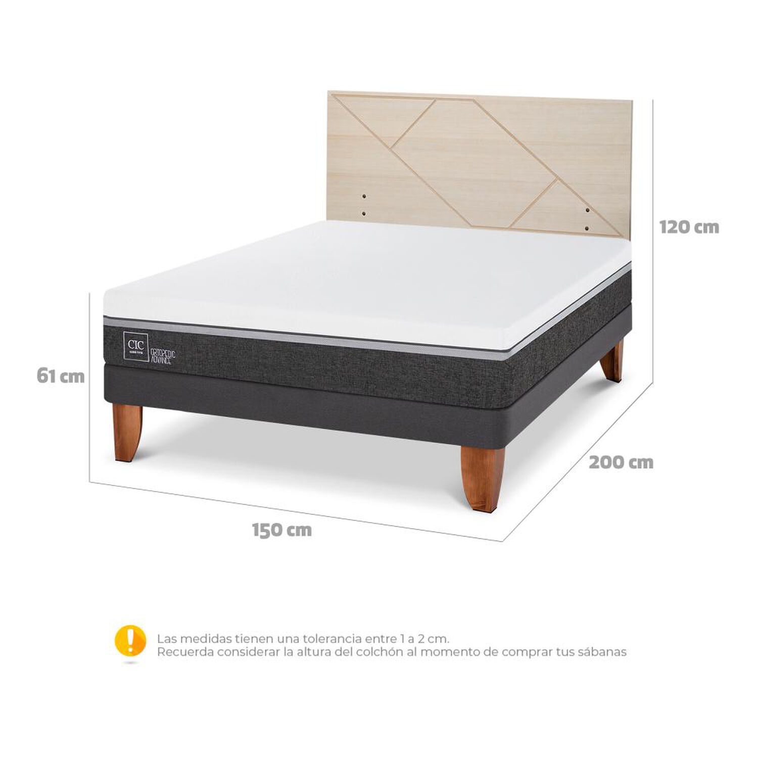 Cama Europea Cic Ortopedic Advance / 2 Plazas / Base Normal + Respaldo image number 5.0
