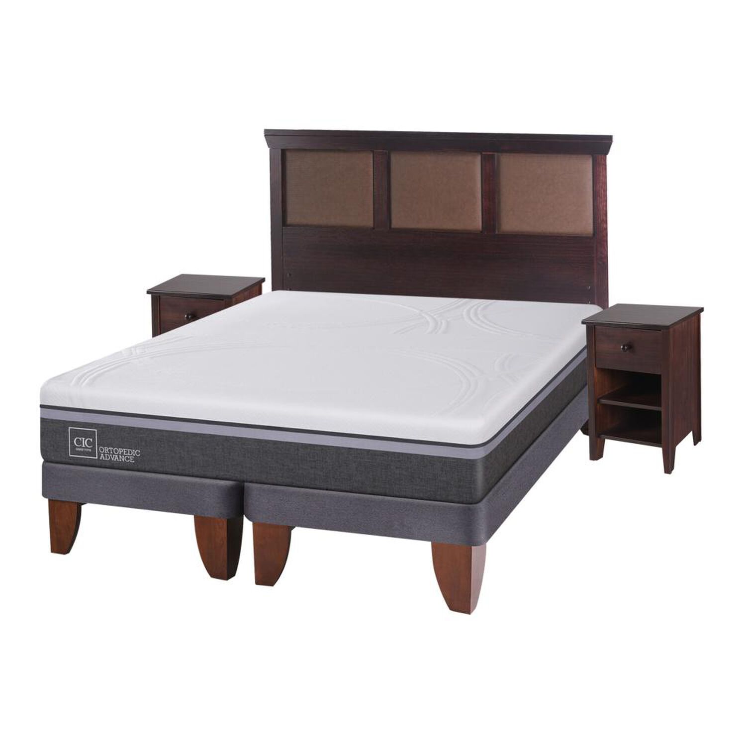 Cama Europea Cic Ortopedic / 2 Plazas / Base Dividida  + Set De Maderas image number 1.0