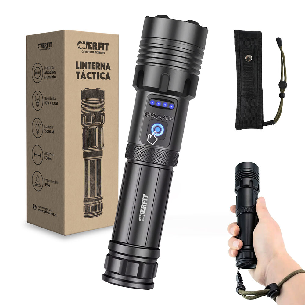 Linterna Led Largo Alcance Tactica Recargable Overfit 1500lm image number 0.0