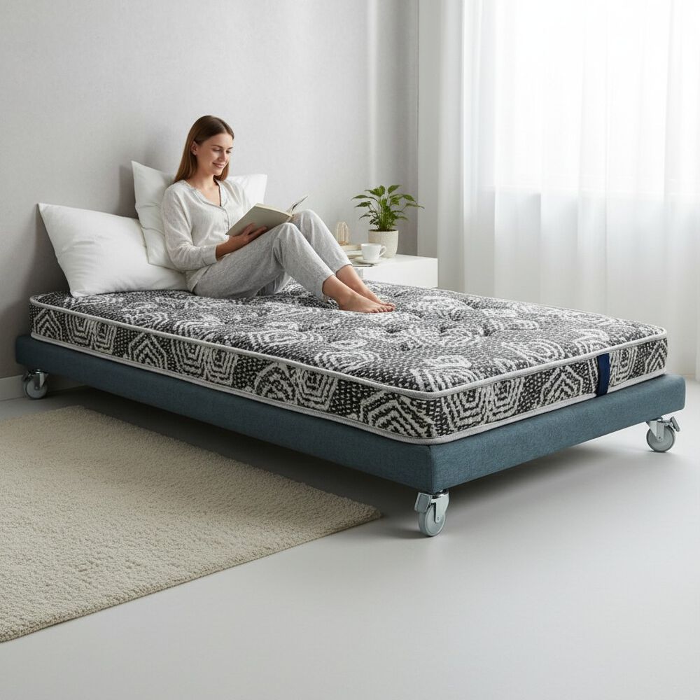 Cama 1.5 Plaza Box 8 Cm L190 Cm+ Colchon Modelo Ideal - Rueda Pyton (gris) image number 0.0