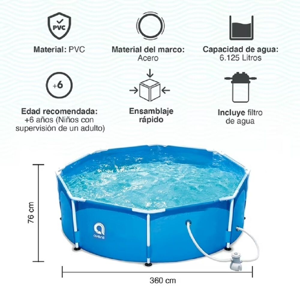 Piscina Con Filtro 6125 L 76360 Cm Celeste image number 2.0
