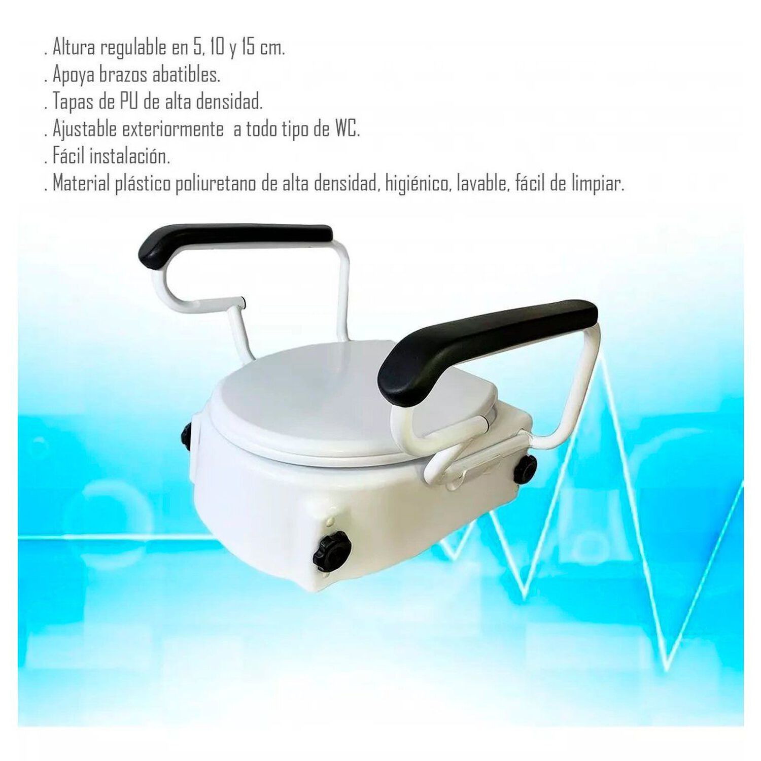 Alza Ba&ntilde;o Wc Elevador De Inodoro Con Apoyabrazos Abatibles Y Tapa Altura Regulable Adulto Mayor Yb3014 image number 1.0
