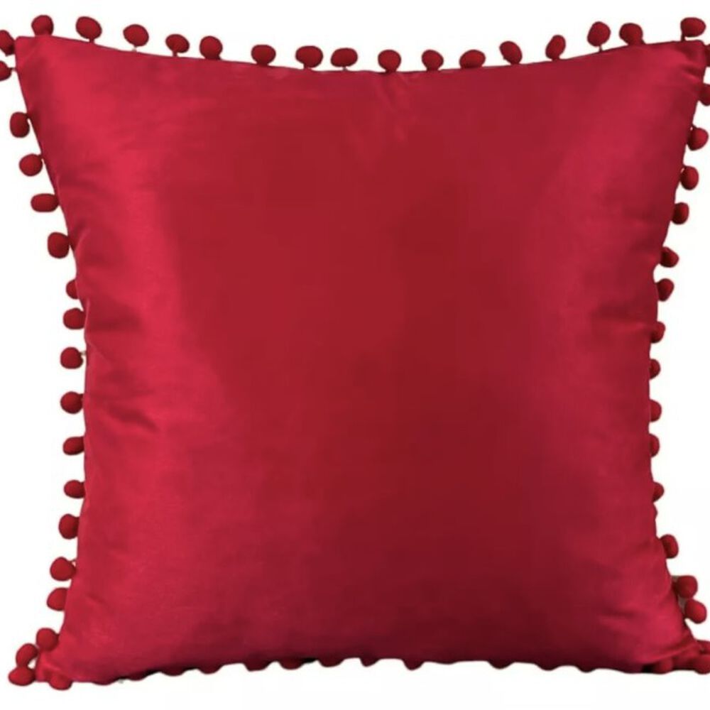 Funda De Cojines Con Pompones. Medida 45x45. Terciopelo. Rojo image number 0.0