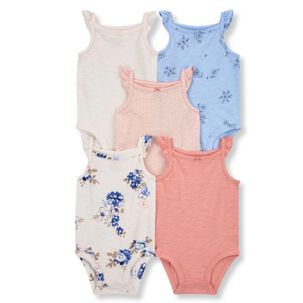 Pack 5 Bodys Niña Sin Manga Tedmimak 100% Algodón Blanco Flores