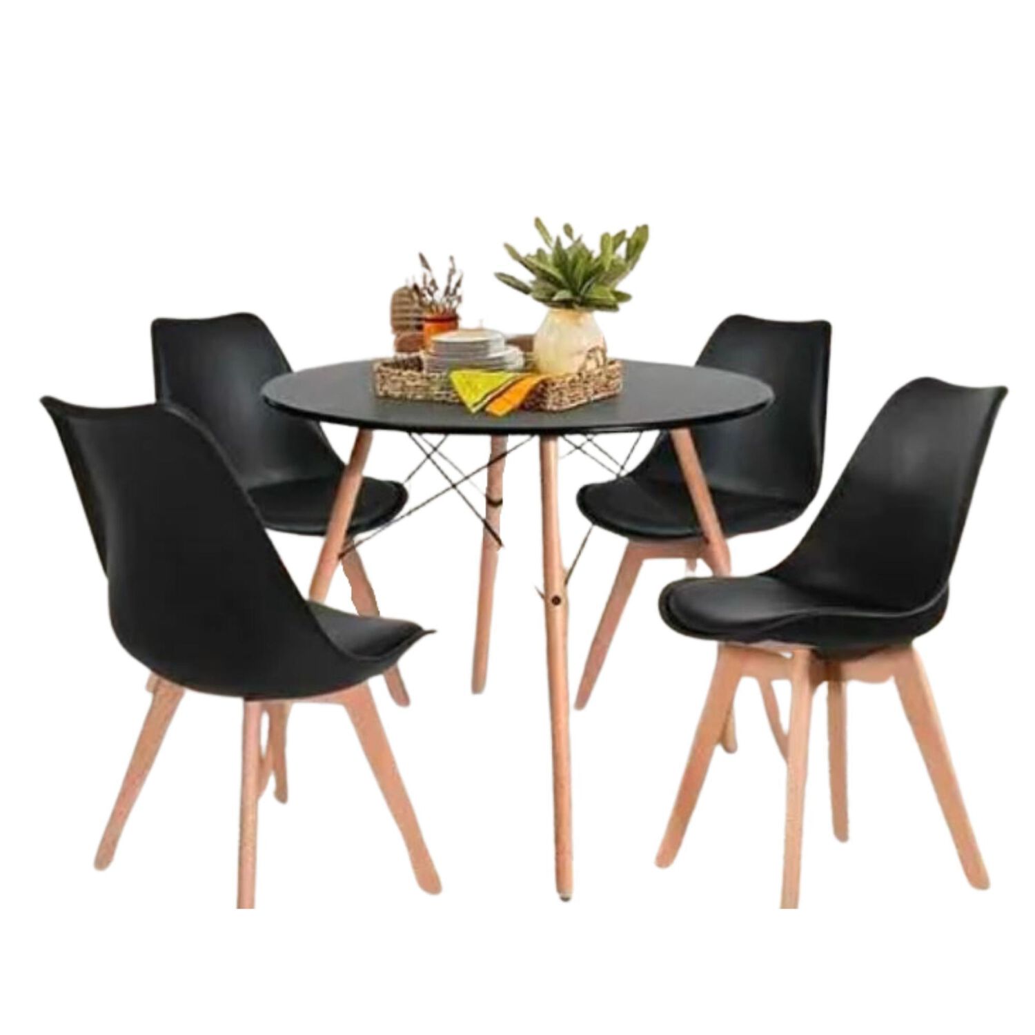 Comedor Eames Negro Redondo 80cm - 4 Sillas Tulip Negras image number 0.0