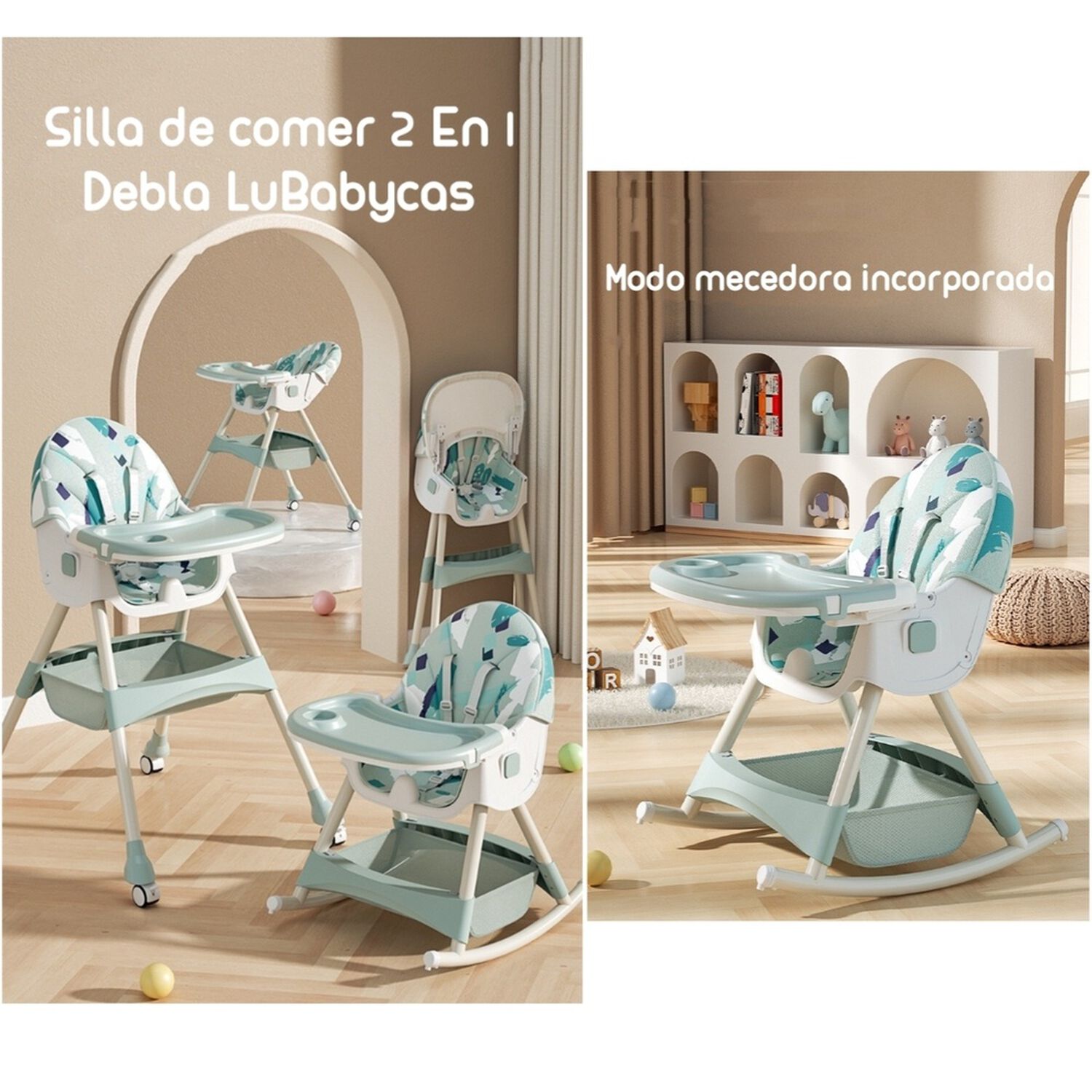 Silla De Comer Mecedora 2 En 1 Con Ruedas Rosada Lubabycas image number 3.0