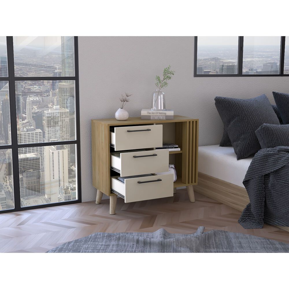 Comoda 3 Cajones Fm 64,4x80x35 Cm Café Claro Y Beige image number 5.0