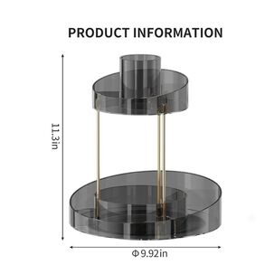 Organizador Maquillaje Giratorio 2 Niveles Rotaci&oacute;n 360 Gris