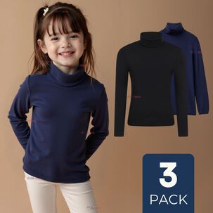 Pack 3 Primera Capa Escolar Bamb&uacute; Invierno Camiseta Ni&ntilde;a Cuello Beatle Polera