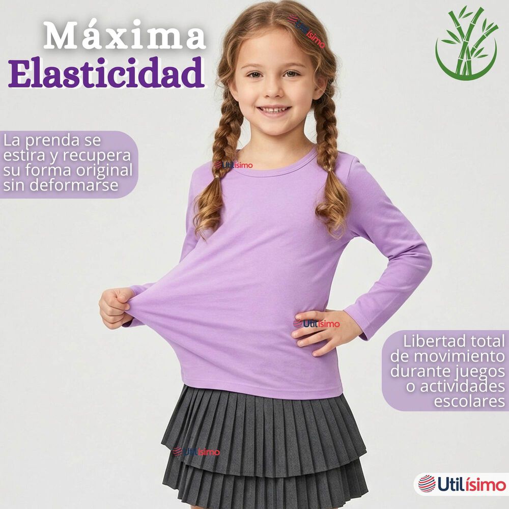 Camiseta Polera Bamb&uacute; Cuello Redondo Lila Primera Capa Manga Larga Ni&ntilde;a image number 5.0