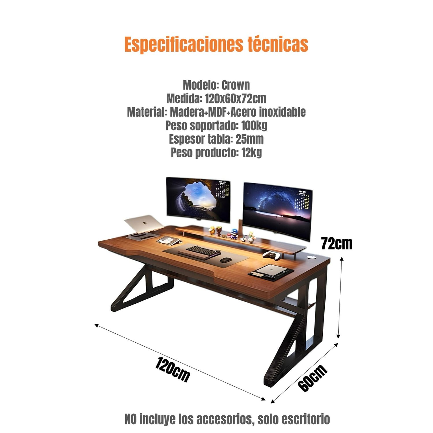 Escritorio De Madera Con Repisa Inferior 120x60x72cm Crown image number 7.0
