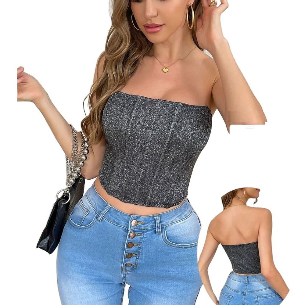 Corset Elasticado Con Brillos - Crop Top Para Mujer image number 1.0