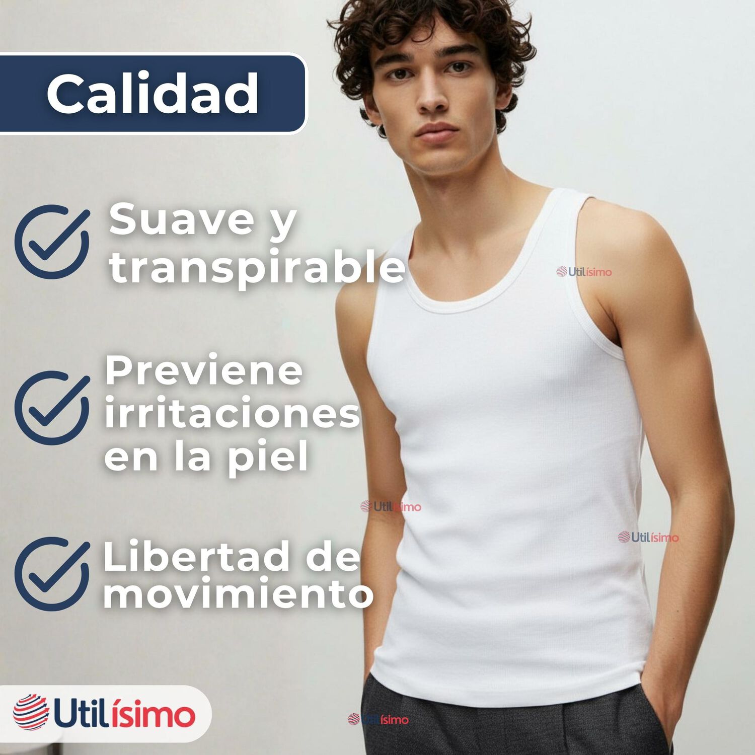 Camiseta Sin Manga B&aacute;sica Suave 100% Algod&oacute;n Colores Surtidos Hombre image number 7.0