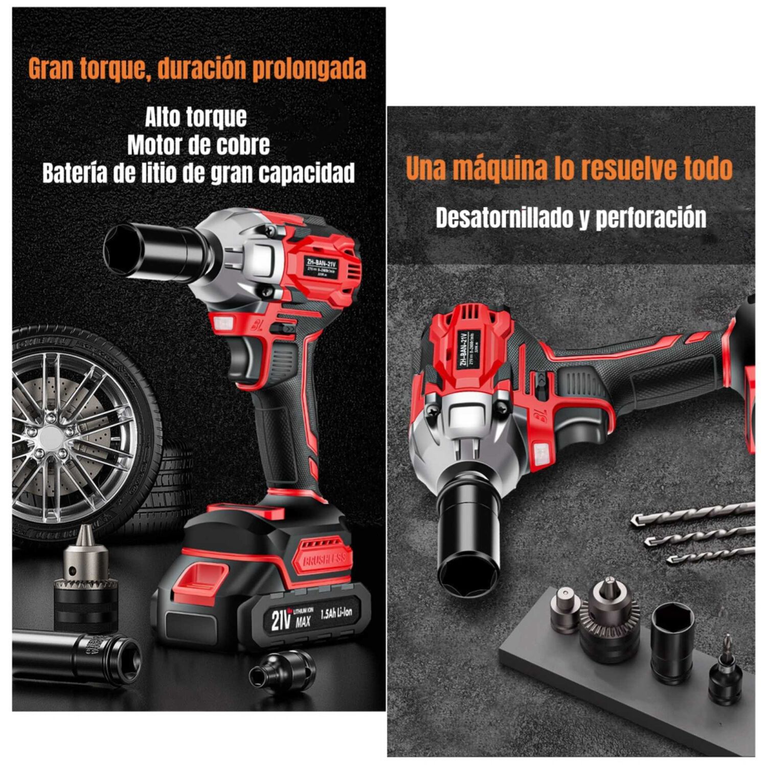 Kit Llave De Impacto Inal&aacute;mbrica Taladro Pistola 2 Bater&iacute;as image number 3.0