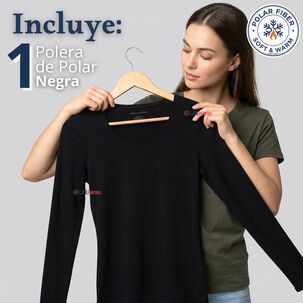 Camiseta Polera Polar Primera Capa Negro Manga Larga Mujer