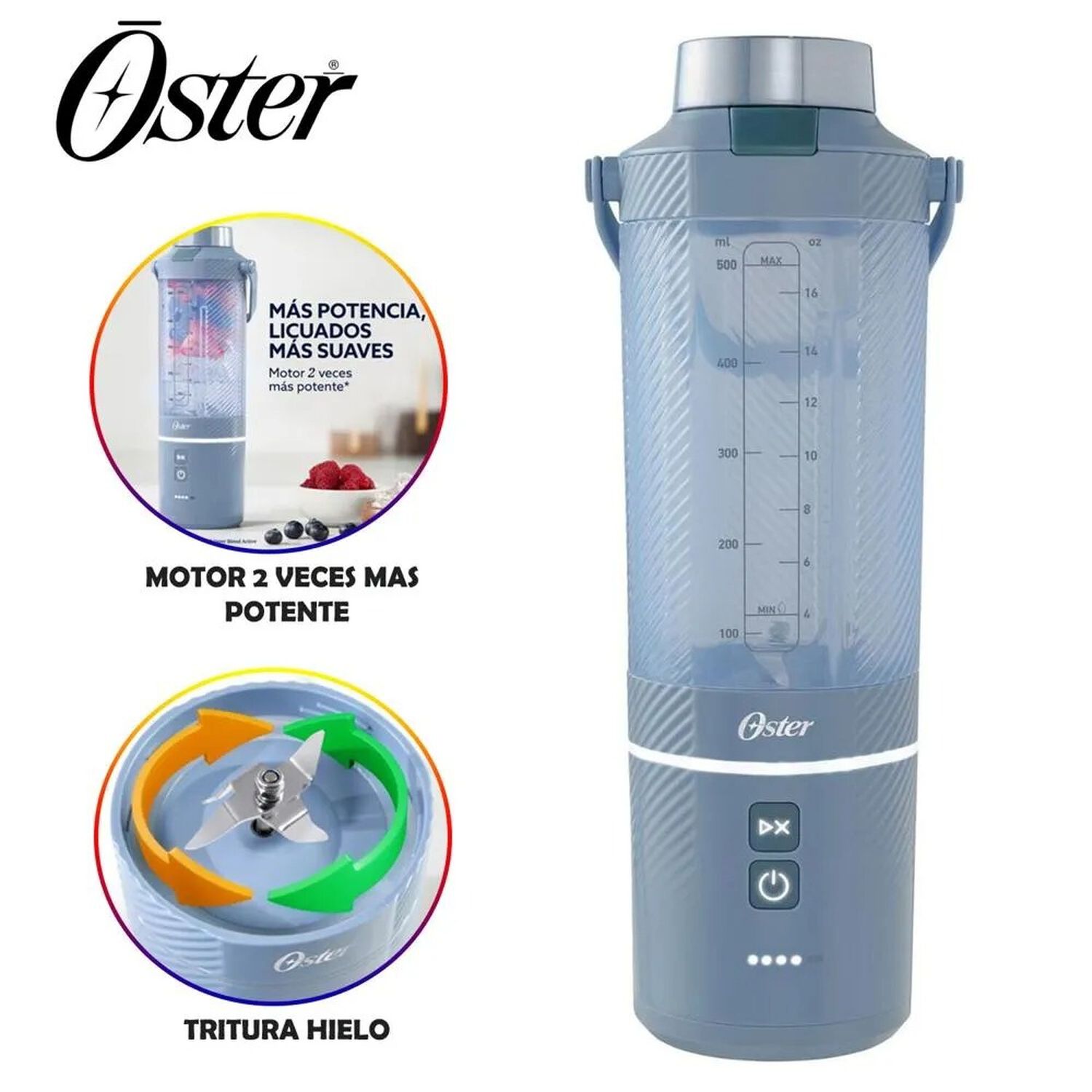 Oster - Licuadora Port&aacute;til Gomax 590ml Para Smoothies Blstgfp-mh20-000 - Azul image number 2.0