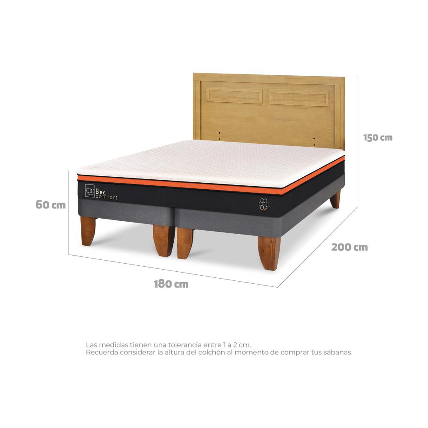 Cama Europea Cic Beecomfort / King / Base Dividida + Respaldo image number 2.0