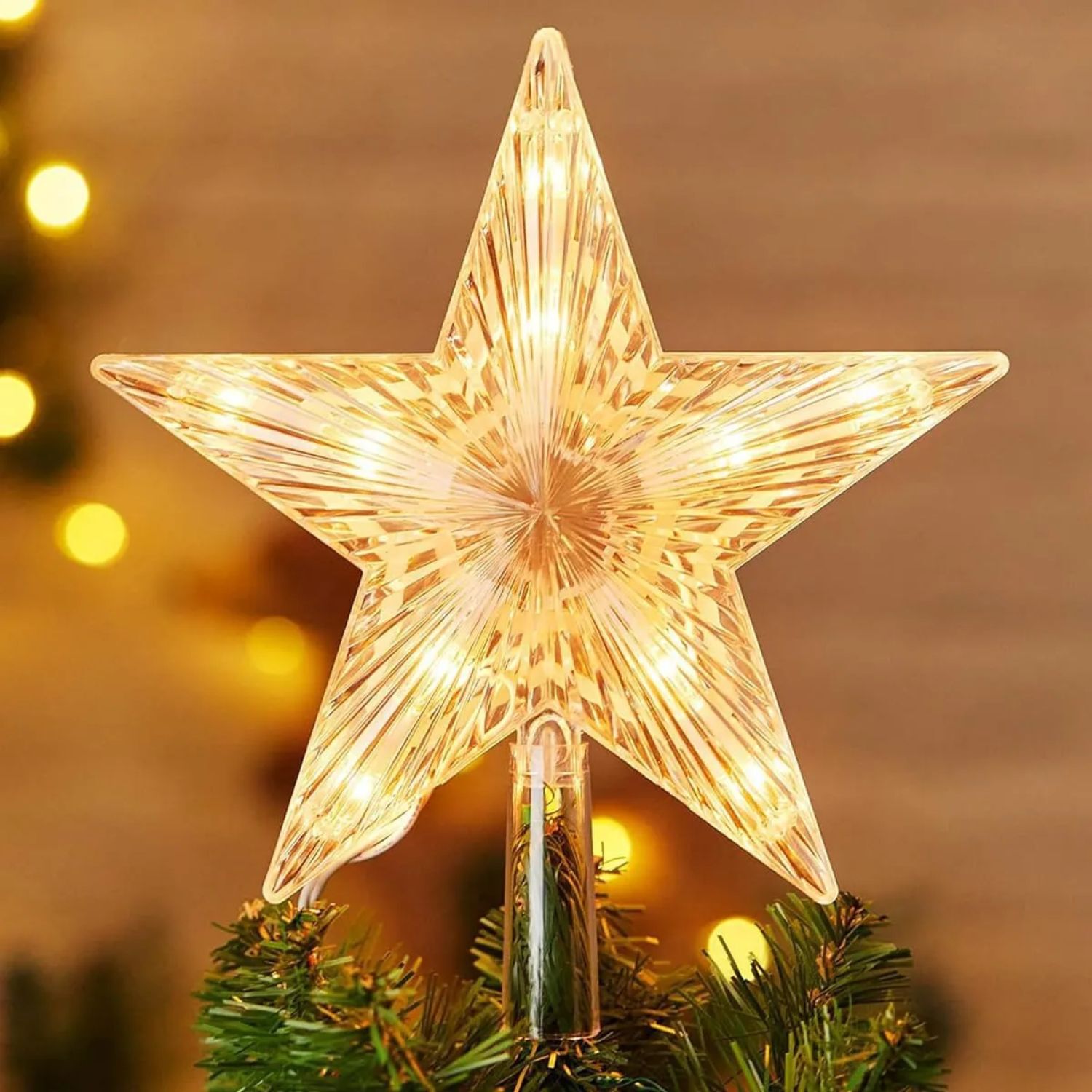 Estrella Punta Arbol Led Calida 15cm Navidad Decoracion image number 2.0