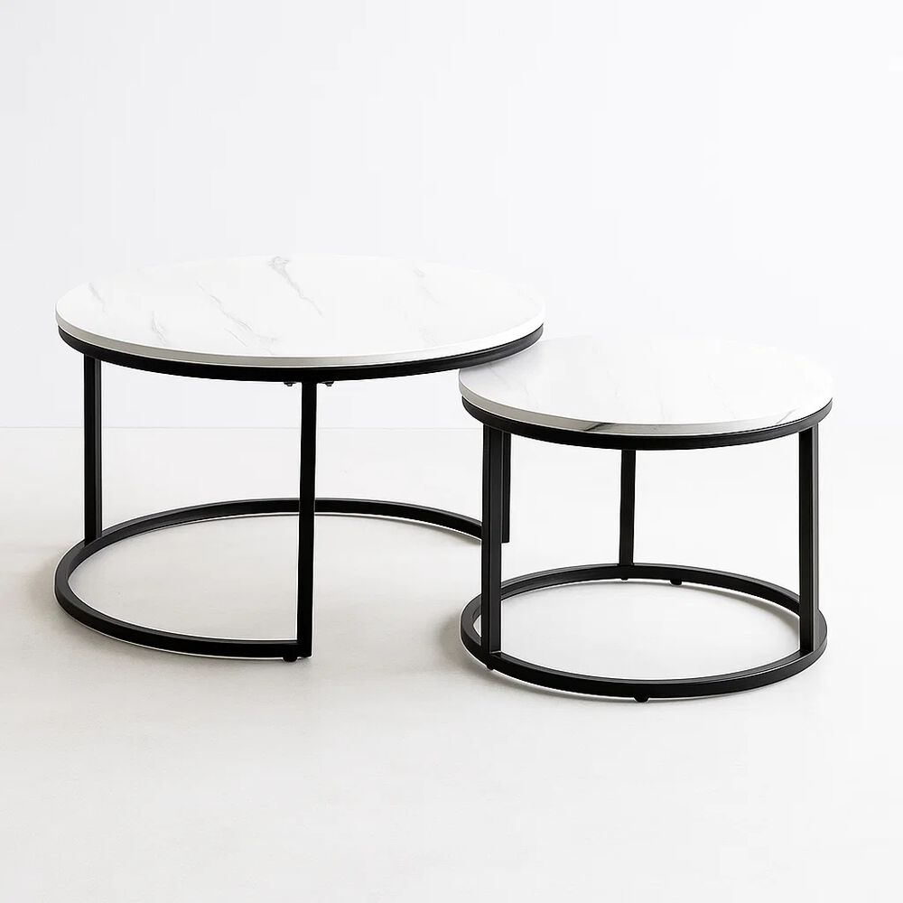Juego De Mesas De Centro Anidadas - Diseño De Marmol Con Base Negra image number 0.0