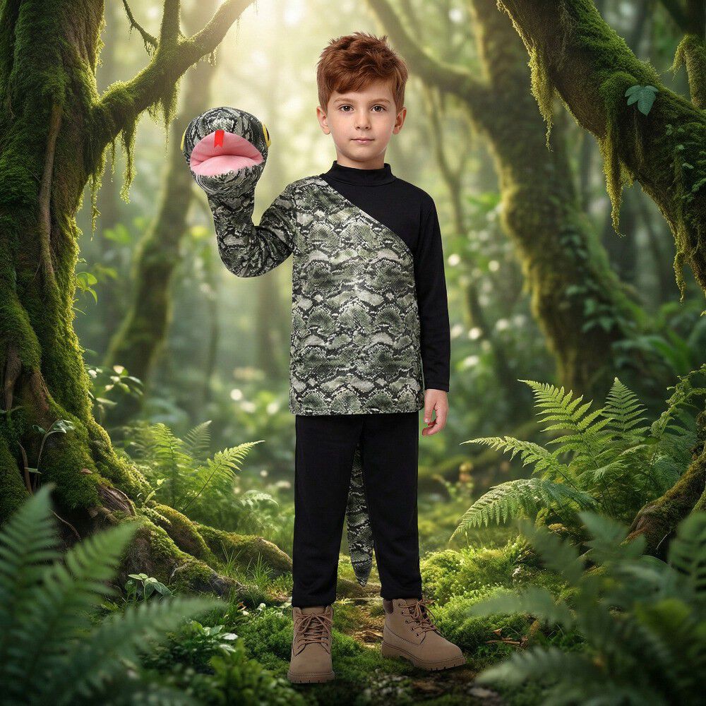 Disfraz Anaconda Infantil Tipo Capa Con Cabeza De Serpiente, Para Fiestas Y Cosplay image number 0.0