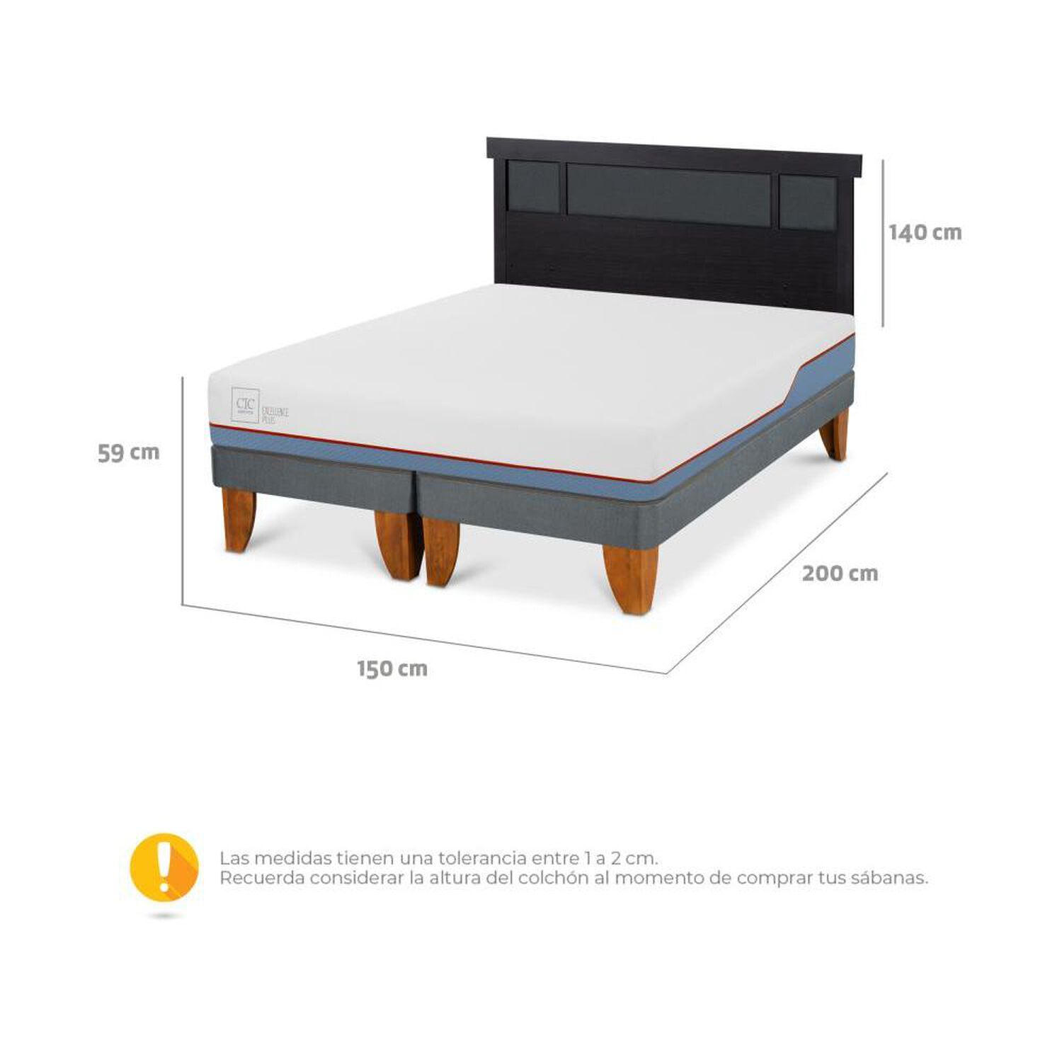 Cama Europea Cic Excellence Plus / 2 Plazas / Base Dividida + Respaldo image number 4.0